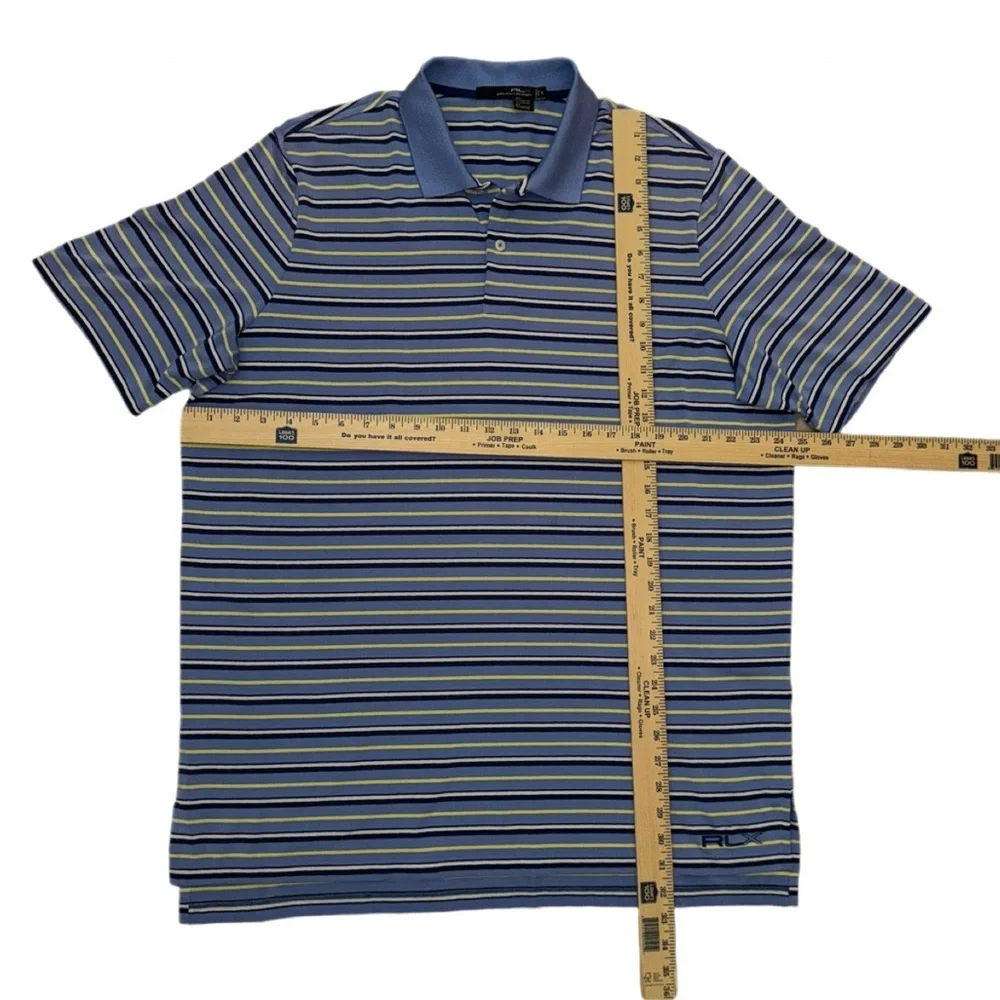 RLX Ralph Lauren Striped Performance Polo Shirt XL Blue Yellow White Stretch